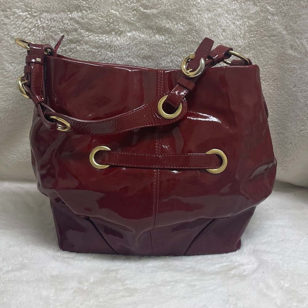 Francesco Biasia Burgundy High Gloss Patent Leather Large Hobo Bag - Picture 4 of 16